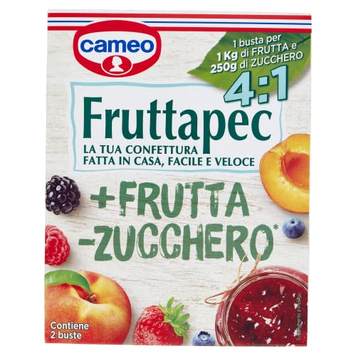 Fruttapec 4 1, Preparato per la Cottura Casalinga di Confetture a Base di Pectina, Riduce i Tempi di Cottura e Mantiene il Colore e il Gusto della Frutta, 2 Buste, 40 g Complessivi von Cameo