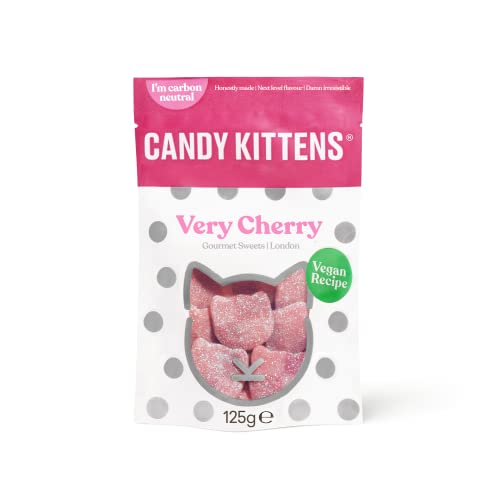 Candy Kittens VERY CHERRY Vegane Süßigkeiten, verpackt mit Fruchtsaft und natürlichen Zutaten, große Aromen von kleinen Kätzchen, vegetarische Süßigkeiten – 125 g Süßigkeitenbeutel von Candy Kittens