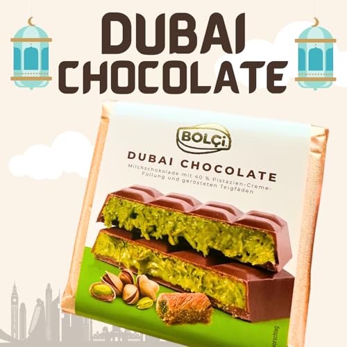 Dubai Schokolade - Pistaziencreme und Kadayif 100g - Best Food Trend 2024/2025 - Cremige Füllung mit Pistazie und Engelhaaren - Weihnachtsschokolade - Candy & Bar von Candy & Bar