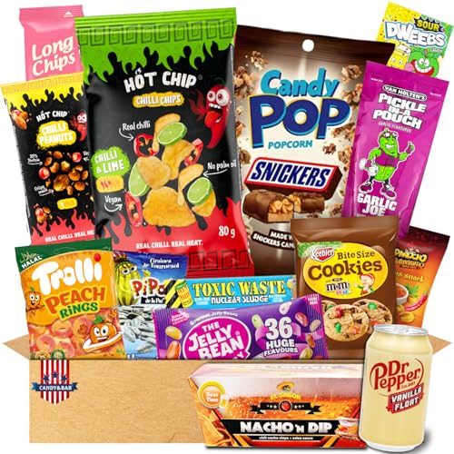 Snack' n Chill Box | American Chips Box | US Sweets and Drinks | Hot Chips | Van Holten Pickle | Geschenkbox | Movie Night | Knabberspaß für Ostern | Candy & Bar ® von Candy & Bar