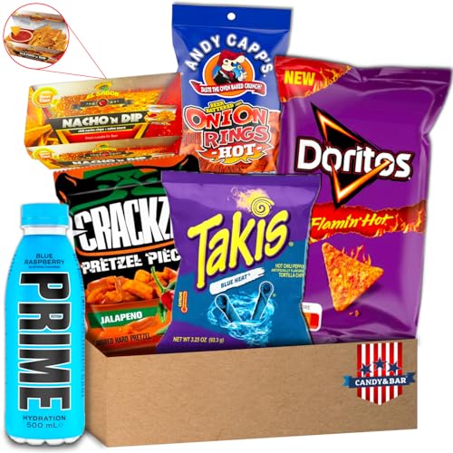 Snack' n Chill Box | American Chips Box | US Sweets and Drinks | Hot Snacks | Takis Blue Heat | Doritos Flaming Hot | Geschenkbox | Movie Night | Knabberspaß für den Herbst | Candy & Bar ® von Candy & Bar