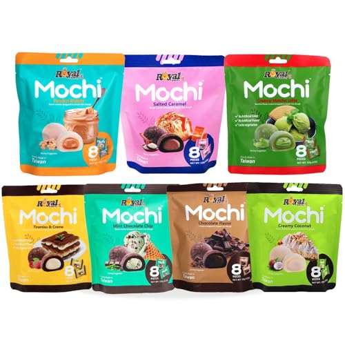 ROYAL FAMILY Mochi - Creamy Matcha Latte, gefüllte Klebreiskuchen nach japanischer Art, Süßer Snack Nachtisch, Asiatische Süßigkeiten (1x120g, 8 Mochis pro Packung) von CandyFrizz Selection