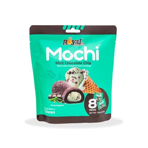 ROYAL FAMILY Mochi - Mint Chocolate Chip, gefüllte Klebreiskuchen nach japanischer Art, Süßer Snack Nachtisch, Asiatische Süßigkeiten (1x120g, 8 Mochis pro Packung) von CandyFrizz Selection