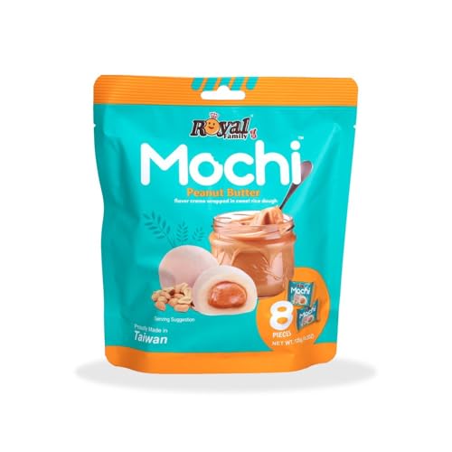 ROYAL FAMILY Mochi - Peanut Butter, gefüllte Klebreiskuchen nach japanischer Art, Süßer Snack Nachtisch, Asiatische Süßigkeiten (1x120g, 8 Mochis pro Packung) von CandyFrizz Selection