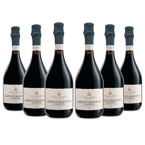 Castelli Modenesi Lambrusco Grasparossa di Castelvetro DOC, Rotwein mit vollem und ausgewogenem Geschmack und einem eleganten und vielseitigen Bouquet, 11 Prozent Vol., 6 Flaschen 750 ml von Cantina Castelli Modenesi