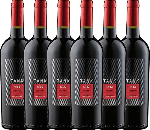 VINELLO 6er Weinpaket Primitivo - TANK No 32 Primitivo Appassimento 2021 - Cantine Minini mit einem VINELLO.weinausgießer | 6 x 0,75 Liter von Cantine Minini