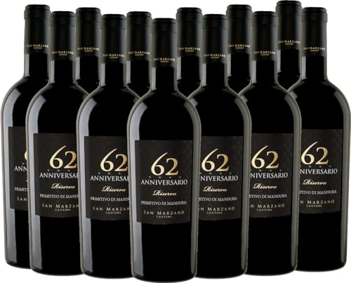 Anniversario 62 Primitivo di Manduria DOC Cantine San Marzano Rotwein 12 x 0,75l VINELLO - 12 x Weinpaket inkl. kostenlosem VINELLO.weinausgießer von Cantine San Marzano