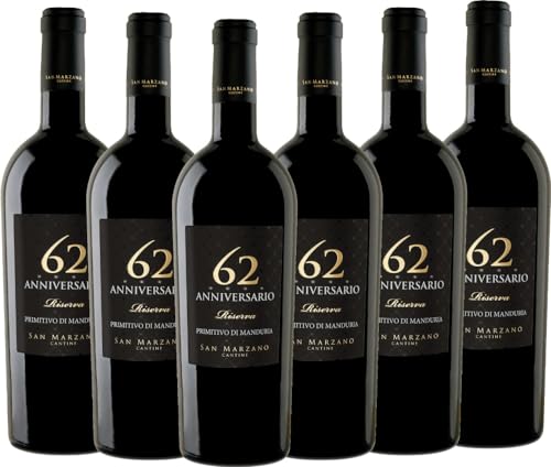 Anniversario 62 Primitivo di Manduria DOC Cantine San Marzano Rotwein 6 x 0,75l VINELLO - 6 x Weinpaket inkl. kostenlosem VINELLO.weinausgießer von Cantine San Marzano