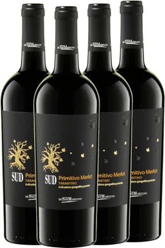 SUD Primitivo Merlot Tarantino IGP Cantine San Marzano Rotwein 4 x 0,75l VINELLO - 4 x Weinpaket inkl. kostenlosem VINELLO.weinausgießer von Cantine San Marzano