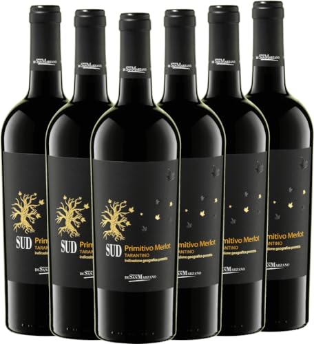 SUD Primitivo Merlot Tarantino IGP Cantine San Marzano Rotwein 6 x 0,75l VINELLO - 6 x Weinpaket inkl. kostenlosem VINELLO.weinausgießer von Cantine San Marzano