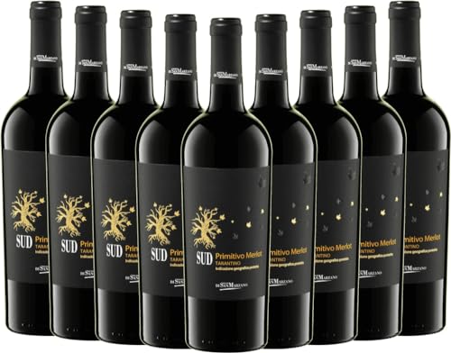 SUD Primitivo Merlot Tarantino IGP Cantine San Marzano Rotwein 9 x 0,75l VINELLO - 9 x Weinpaket inkl. kostenlosem VINELLO.weinausgießer von Cantine San Marzano