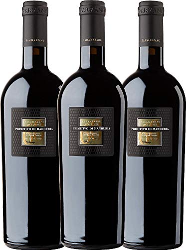 Sessantanni Primitivo di Manduria von Cantine San Marzano - Rotwein 3 x 0,75l 2018 VINELLO - 3er - Weinpaket inkl. kostenlosem VINELLO.weinausgießer von Cantine San Marzano