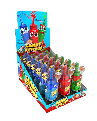 Capico Candy Ketchup Display Flasche mit super saurem Sirup + Lolli - Blaubeere, Erdbeere, Wassermelone (18x83g) von Capico