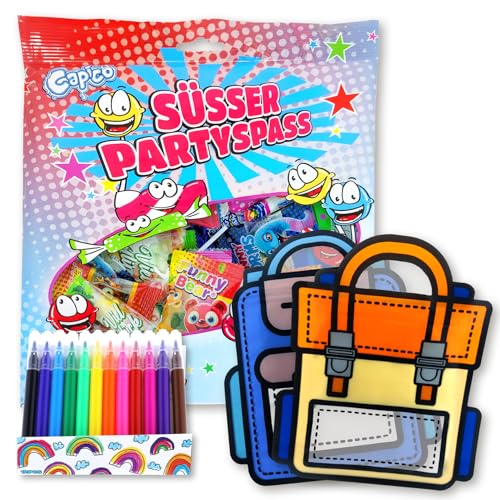 Capico Süsser Partyspass Süssigkeitenmix 250g - inklusive Geschenktüten und Filzstifte für Einschulung, Kindergeburtstag usw. von Capico