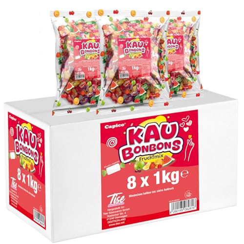 Tise Süsswaren Kaubonbons Fruchtmix 8x1Kg (8Kg) Wassermelone Kirsche Apfel Orange Himbeere Wurfmaterial Karneval Giveaway von Capico