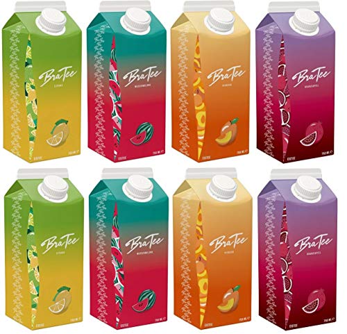 Capital Bra BraTee 8er Set MIX 2x Zitrone, Pfirsich, Melone, Granatapfel a 0,75l Eistee von CUSTIC