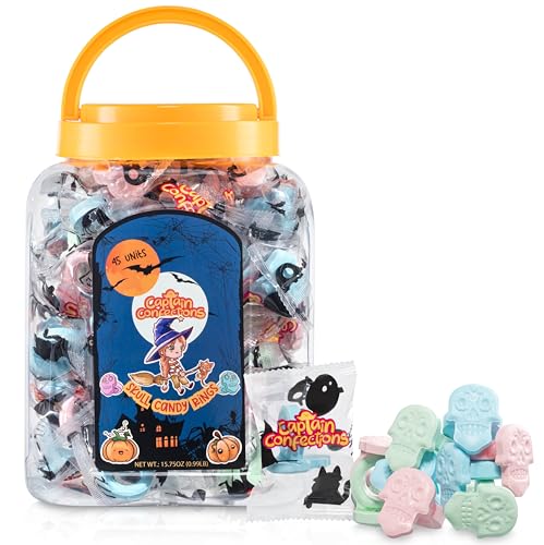 Captain Confections Süßigkeitenringe mit Totenkopf-Motiv, für Halloween, Tag der Toten, einzeln verpackt, 45 Stück von Captain Confections