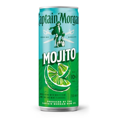 Captain Morgan White Rum Mojito | Mixgetränk mit weißem Rum, Limetten- und Minzgeschmack | Trinkfertiger Genuss | Jetzt in der handlichen Dose für unterwegs | 10% vol | 1 x 250 ml EINWEG Dose | von Captain Morgan