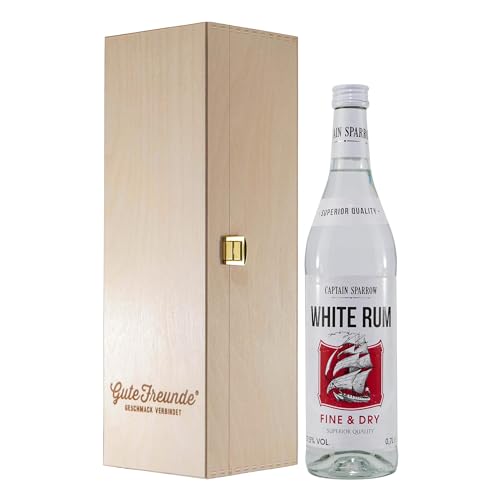 Captain Sparrow White Rum mit Geschenk-Holzkiste von Captain Sparrow