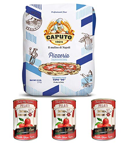 Testpaket Mehl Caputo Pizzeria Kg. 5 + Italian Gourmet Pelati 100% italienische geschälte Tomaten dosen 3 x 400g von Antimo Caputo