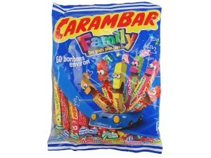 Carambar Family, gemischte Packung mit Stäbchen in den Geschmacksrichtungen: Zitrone, Erdbeer, Karamell, Caranougat und Cola, 450g von Carambar