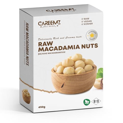 CAREEMZ Rohe Macadamia-Nüsse, vakuumversiegelt für Frische, feinster Gourmet-Snack (450g, Ungeröstet, Ungesalzen) von Careemz