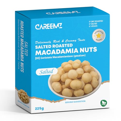 CAREEMZ geröstete Macadamianüsse, vakuumversiegelt für Frische, feinster Gourmet-Snack (225g, Gesalzen) von Careemz