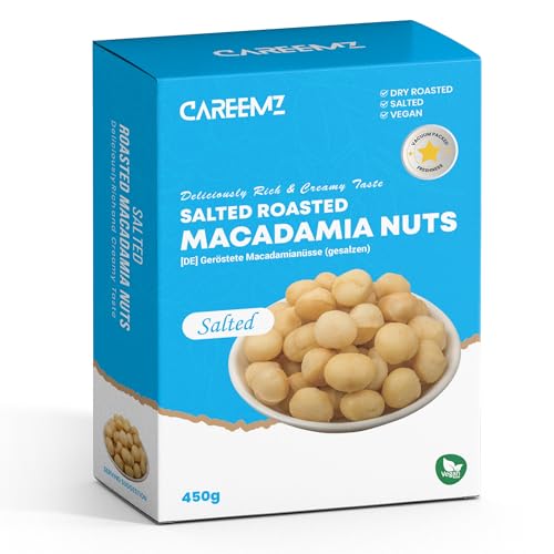 CAREEMZ geröstete Macadamianüsse, vakuumversiegelt für Frische, feinster Gourmet-Snack (450g, Gesalzen) von Careemz