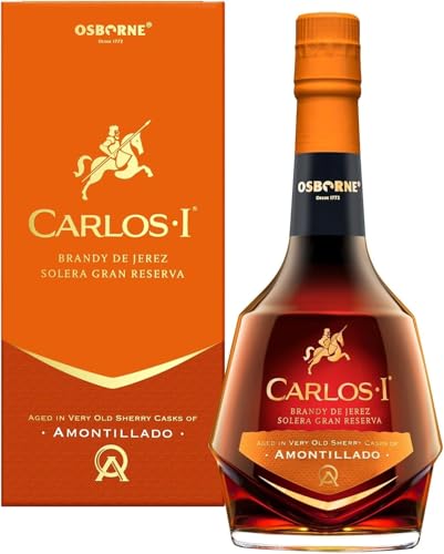 Carlos I Brandy de Jerez Amontillado – Solera Gran Reserva aus Spanien in hochwertiger Geschenkverpackung – gereift in 100-jährigen Solera-Fässern mit 40,3% vol. (1 x 0,7l) von Carlos 1