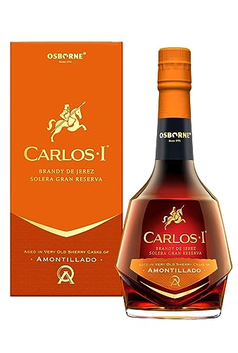 Carlos I Brandy de Jerez Amontillado – Solera Gran Reserva aus Spanien in hochwertiger Geschenkverpackung – gereift in 100-jährigen Solera-Fässern mit 40,3% vol. (1 x 0,7l) von Carlos I