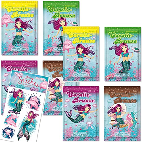 * 8x MEERJUNGFRAU BRAUSE + GLITTER-STICKER * ┃ NEU 2021 ┃ Mitgebsel Kindergeburtstag ┃ Süßigkeiten mit 4 Geschmäcker ┃ Hersteller aus Deutschland ┃ Kinder lieben diese Nixen Brause von Carpeta