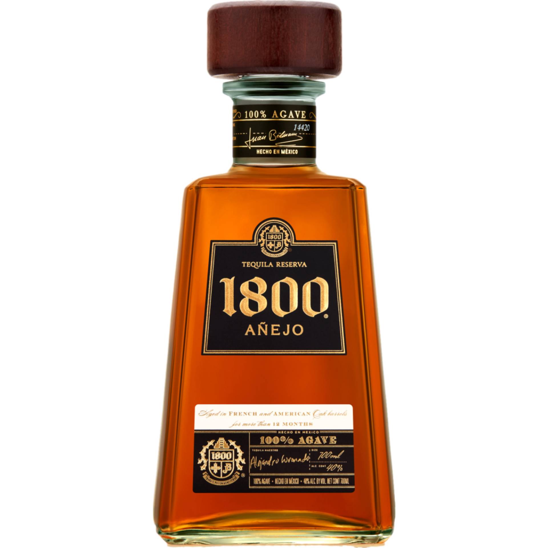 1800 Añejo Tequila, Mexiko, 0,7 L, 38% Vol., Spirituosen von Casa Cuervo, S.A.DE C.V., Rio Churubusco N.0213, 08400 Ciudad de Mexico CP, Mexiko