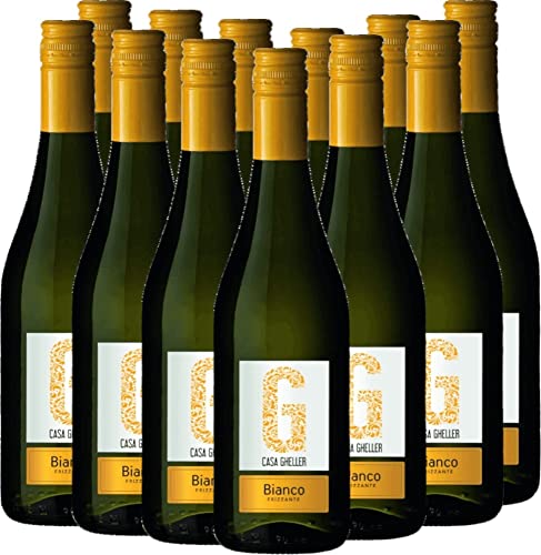 VINELLO 12er Weinpaket Perlwein - Bianco Frizzante IGT - Casa Gheller mit einem VINELLO.weinausgießer | 12 x 0,75 Liter von Casa Gheller