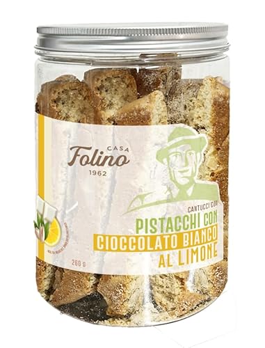 CasaFolino - Cantucci Pistazien, weiße Schokolade und Zitrone unter 260 g, handgefertigt, Zitrusgeschmack, italienische Kekse von CasaFolino