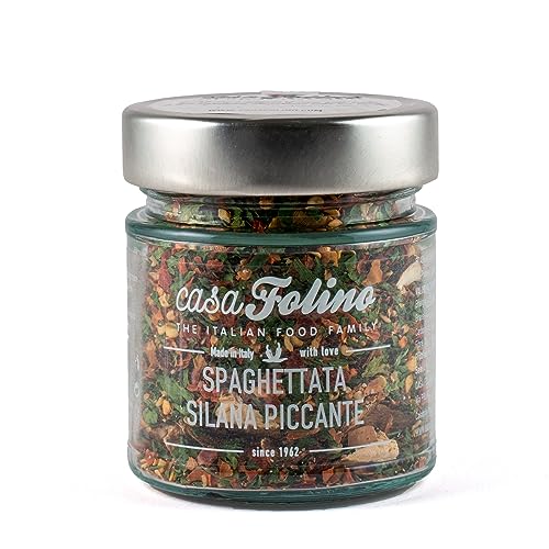 Spaghettata Silana Piccante 90 g im Glas, wiederverwendbar und recycelbar, für geschmacklose Pasta mit Porenpilz. Gewürze Casafolino von Casafolino