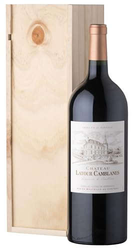 Geschenkbox Holzkiste - Magnumflasche Rotwein - Château Latour Camblanes Seigneurie de Camblanes - AOP Cadillac Côtes de Bordeaux -1,5 L von Castel Chateaux Grands Crus