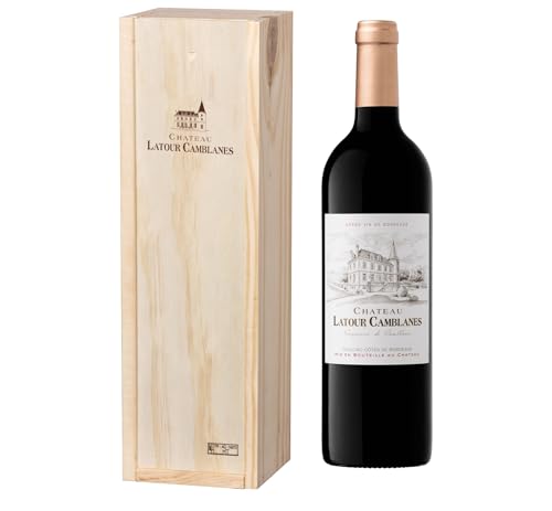 Geschenkset Holzkiste - Château Latour Camblanes Seigneurie de Camblanes - AOP Cadillac Côtes de Bordeaux - Rotwein - 75cl von Castel Chateaux Grands Crus