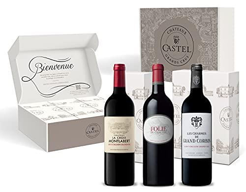 Geschenkset - Rotwein Trocken - Entdeckung von Saint Emilion Grand Cru-Wein - Folie De Chauvin - Charmes de Grand Corbin - La Croix Montlabert (3 x 0,75 l) von Castel Chateaux Grands Crus