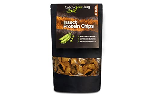 Insekten Protein Chips mit 24% Protein - Insekten zum Essen von Catch-Your-Bug, gesunder Snack auf Basis von Linsen- und Erbsenmehl mit Grillenpulver, Classic, 5x70 g von Catch-Your-Bug