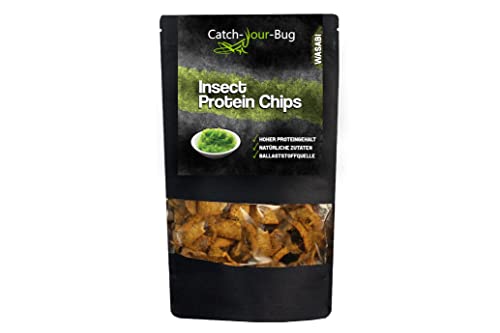 Insekten Protein Chips mit 24% Protein - Insekten zum Essen von Catch-Your-Bug, gesunder Snack auf Basis von Linsen- und Erbsenmehl mit Grillenpulver, Wasabi, 5x70 g von Catch-Your-Bug