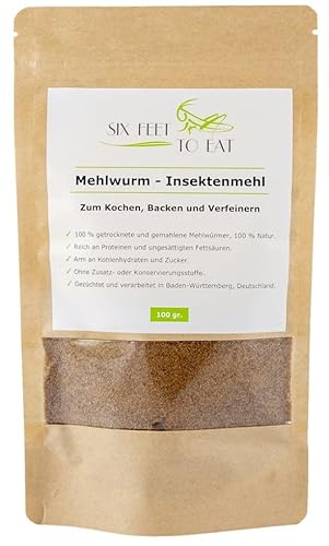 Insekten-Protein-Mehl - 100g getrocknete und gemahlene Mehlwürmer - Insektenmehl für den menschlichen Verzehr - Zum Kochen, Backen und Verfeinern - Ohne Zusatz- oder Konservierungsstoffe von Catch-Your-Bug