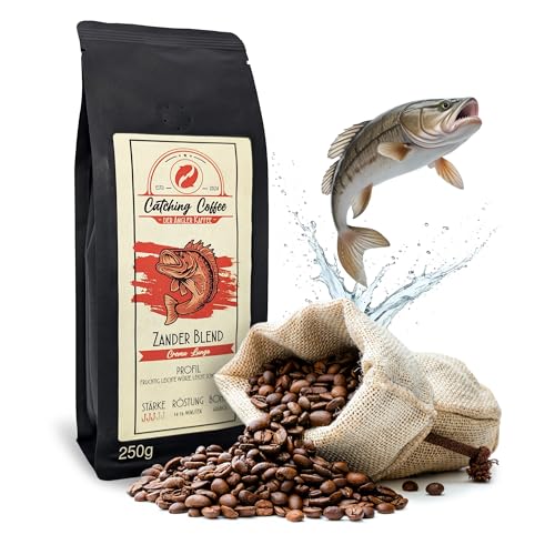 Catching Coffee - 250g Angler Kaffee Crema Lungo ganze Bohnen brasilianischer Kaffee in Deutschland geröstete Kaffeebohnen, sehr gut verträglich, starke Cremabohnen für Siebträgermaschine von Catching Coffee