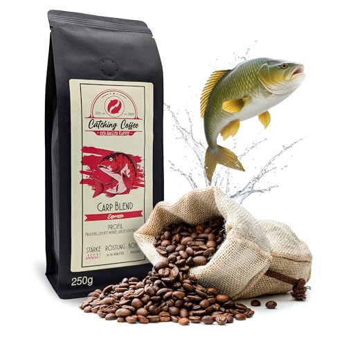 Catching Coffee - 250g Angler Kaffee Espresso ganze Bohnen kolumbianisch-indischer Kaffee in Deutschland geröstete Kaffeebohnen, sehr gut verträglich, starke Espressobohnen für Siebträgermaschinen von Catching Coffee