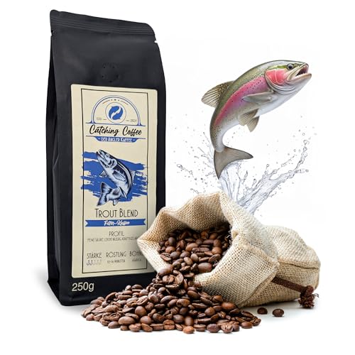 Catching Coffee - 250g Angler Kaffee Filter-Kaffee ganze Bohnen aus Brasilien/Kolumbien Kaffee in Deutschland geröstete Kaffeebohnen, sehr gut verträglich, ausgewogene Bohnen für Kaffeevollautomat von Catching Coffee