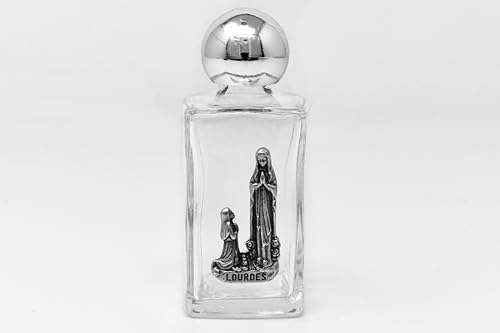 Lourdes Heilige Wasserflasche mit silberner Kappe und 3D-Plakette "Our Lady", 8 cm hoch, 75 ml von Catholic Gift Shop