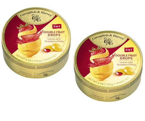 Cavendish & Harvey Double Fruit Drops Lemon With Strawberry Filling 2In1 Gefüllte Fruchtbonbons Vorteilspackung 2 x 175g von Cavendish and Harvey