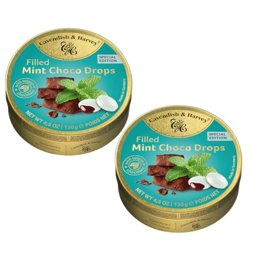 Cavendish & Harvey Filled Mint Choco Drops Pfefferminzbonbons Mit Schokoladenfüllung Vorteilspackung 2 x 130g von Cavendish and Harvey