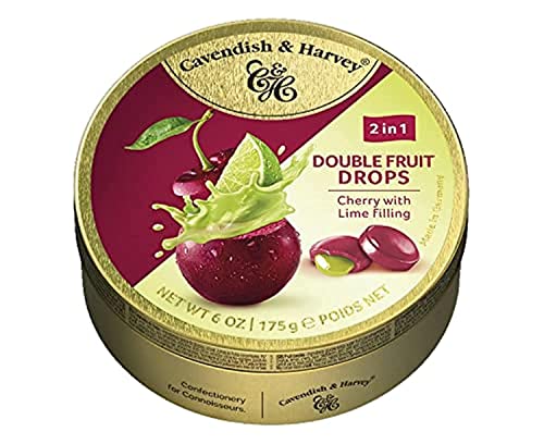 Cavendish & Harvey Double Fruit Drops Cherry with Lime Filling: Kirsch-Bonbons mit flüssiger Limettenfüllung ( 1 x 175g ) von Cavendish & Harvey