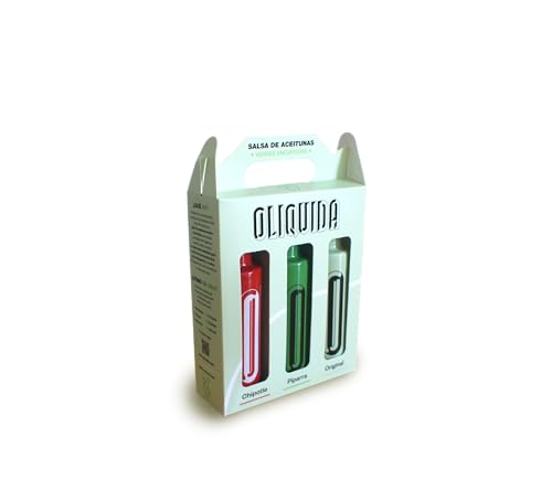 Piparra-Sauce + Chipotle-Sauce + Sauce auf Basis grüner Oliven. Packung mit 3 Gourmet-Saucen in einem Behälter zu je 100 ml. OLIQUIDA ist eine neue Sauce für Olivenliebhaber. von Caviaroli