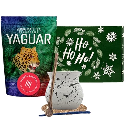 Geschenkset von Mate Tee Yaguar mit Zubehör | Yaguar Energia Guarana | Calabash, bombilla und Zubehör | Brasilianische Mate Tee | Natürliches Koffein | 500g | 0.5kg von Cebador